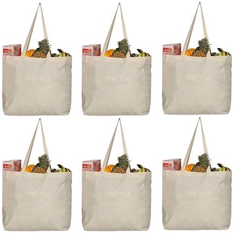 Greenmile 6 Pack Canvas Reusable Grocery Bags Cotton Canvas Grocery Bag Cloth Shopping Tote