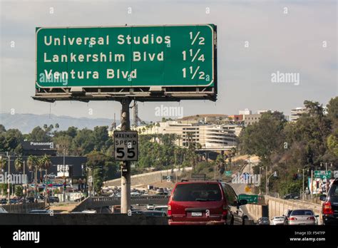 Road Sign On 101 Freeway In California For Universal Studios