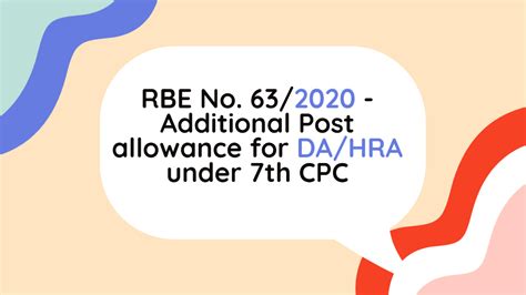 RBE No 63 2020 Additional Post Allowance For DA HRA Under 7th CPC