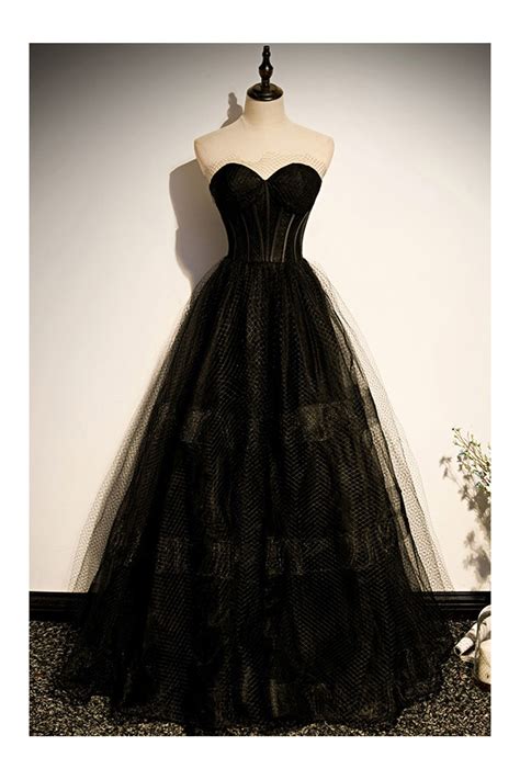 Chic Black Tulle Gothic Prom Dress Strapless 119 988 Ms17097