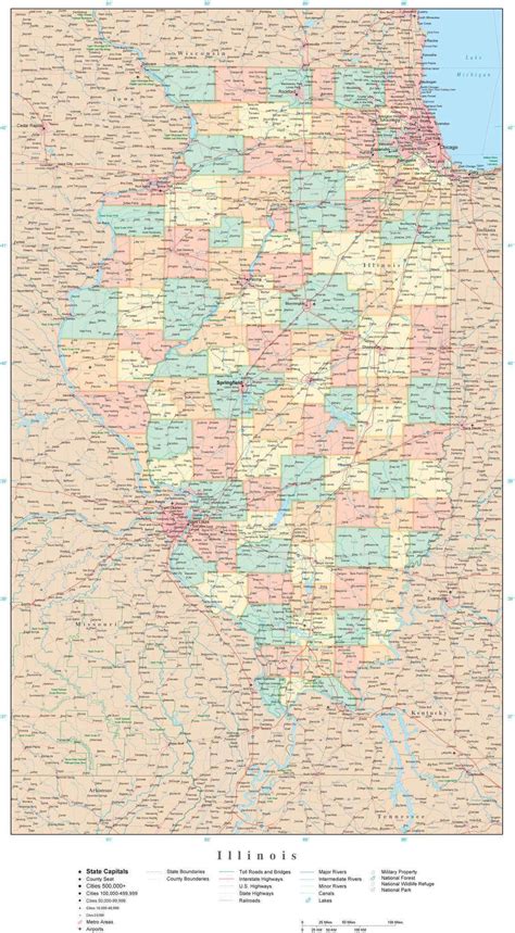 Large Detailed Roads And Highways Map Of Illinois State With Cities And