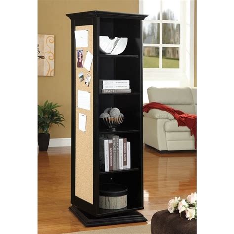 One adjustable internal glass shelf. Coaster 5 Shelf Swivel Bookcase with Mirror in Black - 910083