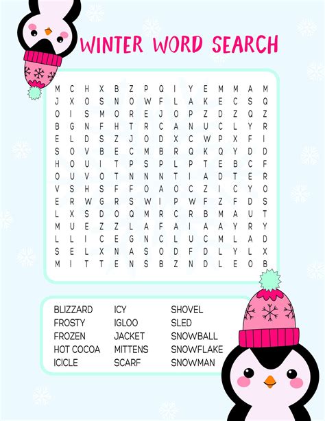 Winter Word Search Free Printable Kids Activity Fun