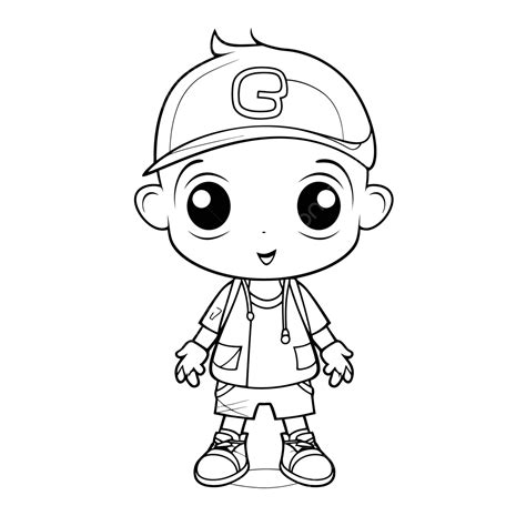 Boy Wearing A Baseball Cap And Hat Coloring Pages Outline Sketch