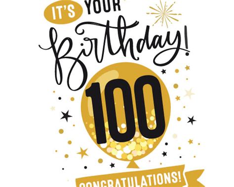 Printable 100th Birthday Card Congratulations One Hundred Etsy