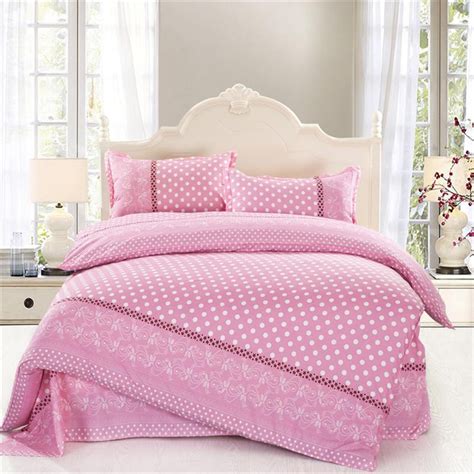The perfect comforter set is soft, warm, and durable. 4PCS twin full size white polka dot comforter sets pink ...