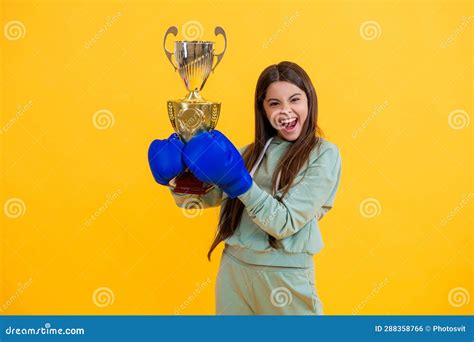 Young Boxer Teen Champion Sport Success Teen Girl Hold Champion Cup