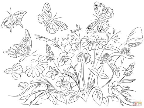 Dibujo de Mariposas y flores para colorear Dibujos para colorear