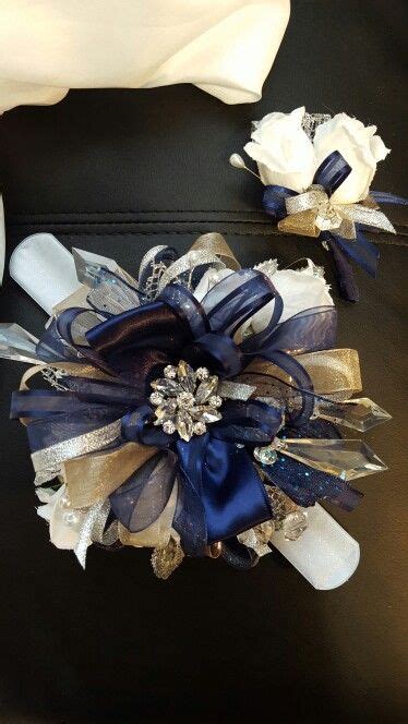 Navy Blue And Silver Corsage From Hen House Designs Henhousedesigns