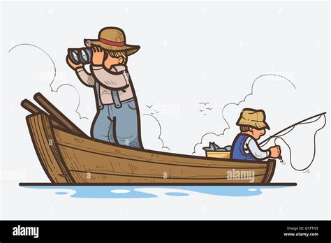 Vector Illustration Of Two Man Fishing In Boat Stock Vector Image And Art