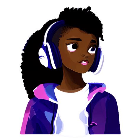 Young Black Girl With Headphones · Creative Fabrica
