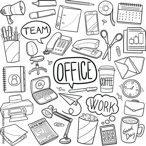Office Work Doodle Icon Hand Draw Line Art Stock Vector Adobe Stock