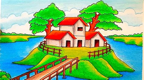 Drawing Beautiful Village Scenery How To Draw Village Scenery Step By