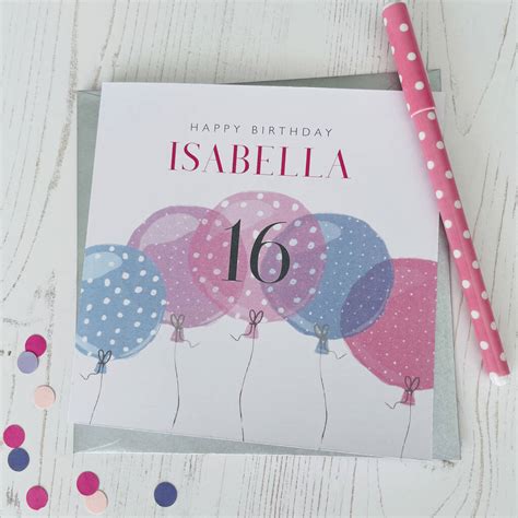 16th Birthday Balloon Personalised Card By Little Cherub Design