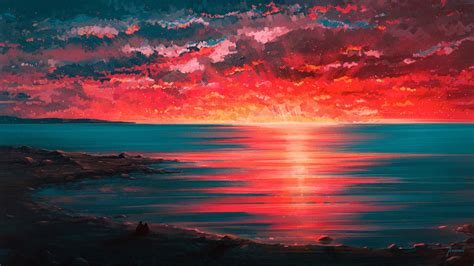 Seaside Alena Aenami Sunset Painting Sunset Wallpaper Art Wallpaper