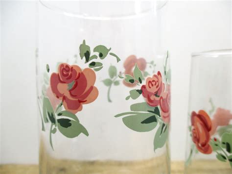 Large Set Of Vintage Pink Rose Glasses Drinking Glasses Etsy
