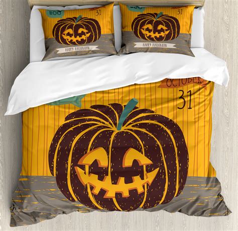 Halloween Duvet Cover Set King Size Creepy Pumpkin Says Boo In A