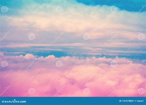Dreamy Pink And Blue Sky Above Clouds Colorful Cloudscape Background