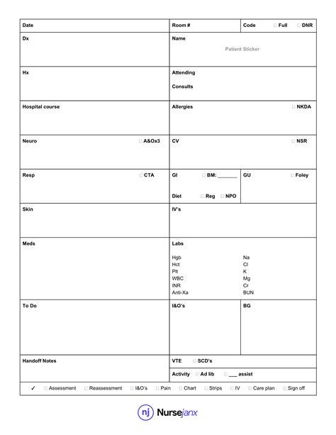 Printable Med Surg Report Sheet