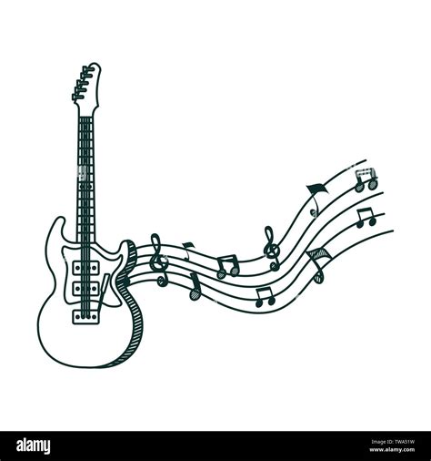 Electric Guitar Instrument With Music Notes Stock Vector Image And Art
