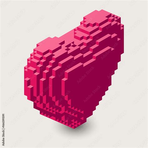 Vector Isometric Heart Illustration 3d Pixel Iconvoxel Heart Shape In