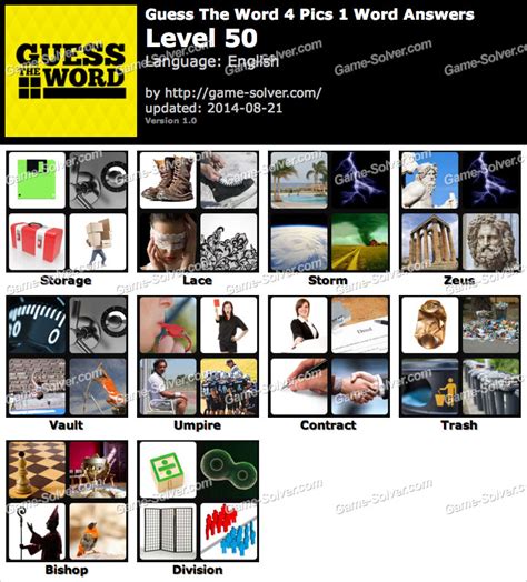 Die anwendung ist schlicht gestaltet. Guess The Word 4 Pics 1 Word Level 50 - Game Solver