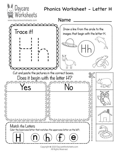 Free Beginning Sounds Letter H Phonics Worksheet For Preschool
