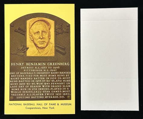Hank Greenberg Pirates Tigers Hofer Signed Yellow Hall Of Fame Plaque