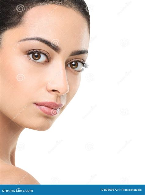 Beautiful Indian Girl With Perfect Skin Face Cleaning Stock Photo