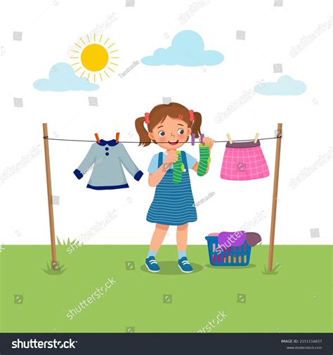 Cute Little Girl Doing Laundry Chore Stock Vector Royalty Free