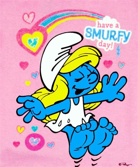 Smurfette Have A Smurfy Day Good Morning Hug Cartoon Characters