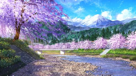 Download 1920x1080 Anime Landscape, Flowers, Scenic, Cherry Blossom