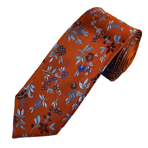 Orange Blue And Red Flower Patterned Mens Silk Tie From Ties Planet Uk