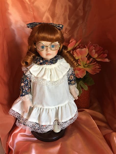 1990s Geppeddo Porcelain Doll Redhead With Glasses And Stand With