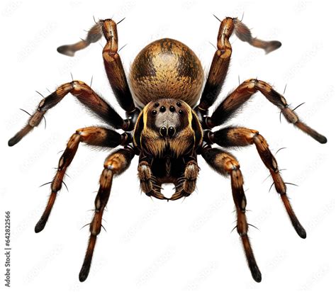 Large Brown Spider Close Up Front View Top View Isolated On A