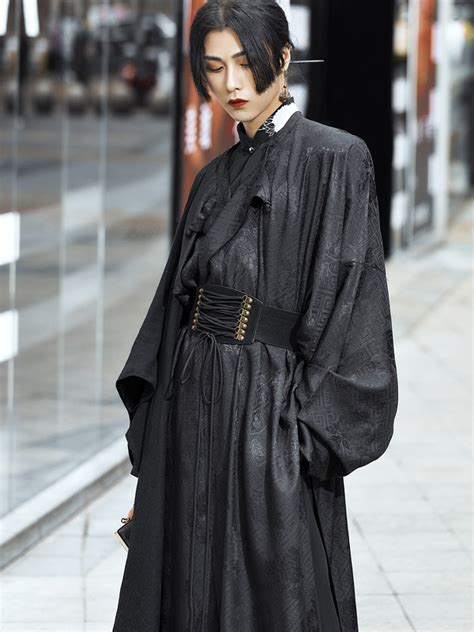 Men Hanfu Dress Black Tang Round Necked Robe Fashion Hanfu
