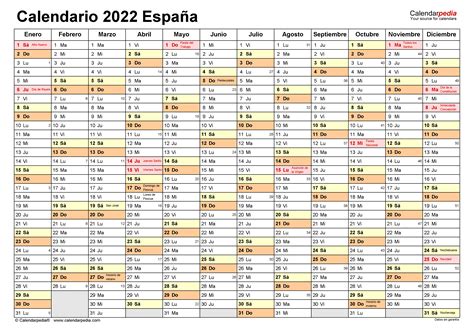 Calendario 2022 Excel Gratis 2022 Spain