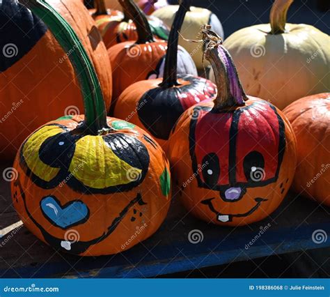 Painted Pumpkin Faces Stock Photo Image Of Pumpkins 198386068