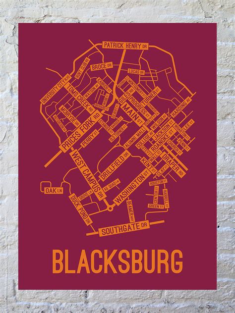 Blacksburg Virginia Street Map Large Poster School Street Posters