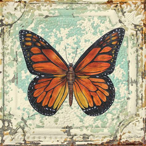Lovely Orange Butterfly On Tin Tile Painting By Jean Plout Fine Art