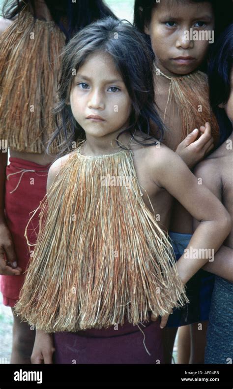 Portrait Of A Girl From The Yagua Tribe In The Amazon Region Of Peru