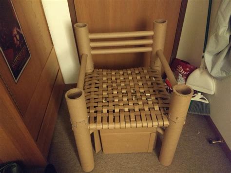 Made A Chair Entirely Out Of Cardboard For My Design Class The Weaving