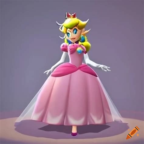 link in princess peach s pink ballgown and red high heels practicing ladylike walking on craiyon