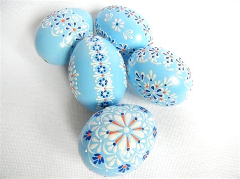 Set Of 5 Blue Hand Decorated Colours Painted Chicken Easter Etsy