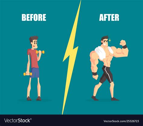 Weak And Muscular Men Man Before And After Vector Image
