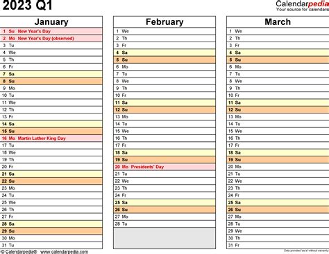 Quarterly Calendars 2023 Free Printable Excel Templates