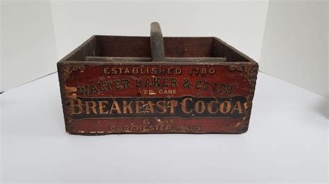 Antique Walter Baker Breakfast Cocoa Wooden Box With Handle