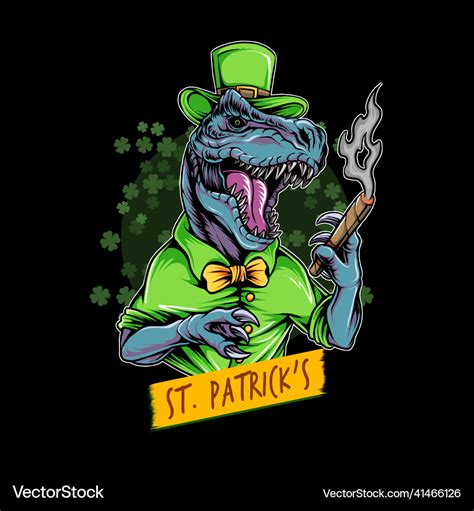 St Patricks Day Dinosaur T Rex Smoking Royalty Free Vector