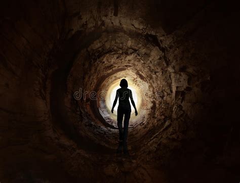 Walk Into The Light In The Dark Tunnel Stock Image Image