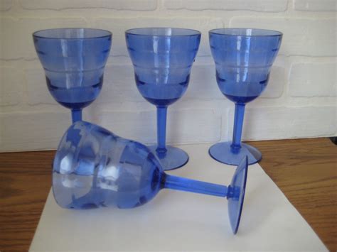 Cobalt Blue Plastic Goblets Set Of Four Summer Drinkware 10 Etsy